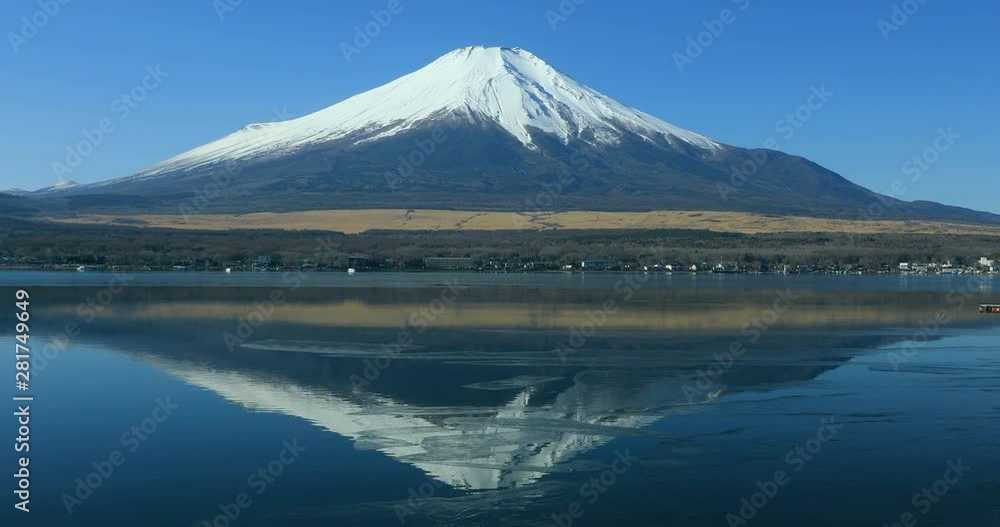 Fuji reflecting in Lake Yamanaka in winter, Japan Fuji reflecting in Lake Yamanaka in winter, Japan