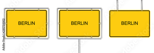 Canvas Print yellow road sign with BERLIN isolated on white background