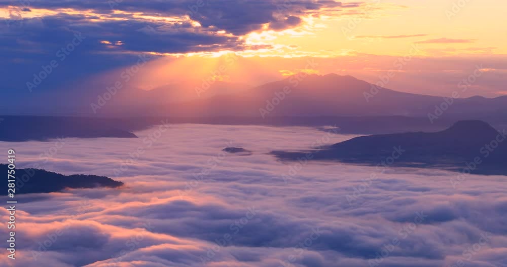 Fog over Lake Kussharo at sunrise, Tsubetsu, Hokkaido, Japan Fog over Lake Kussharo at sunrise, Tsubetsu, Hokkaido, Japan