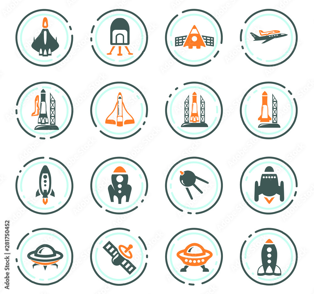 Space platform icons set Space platform icons set