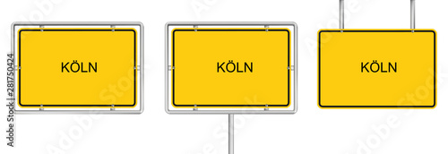  yellow road sign with KÖLN isolated on white background