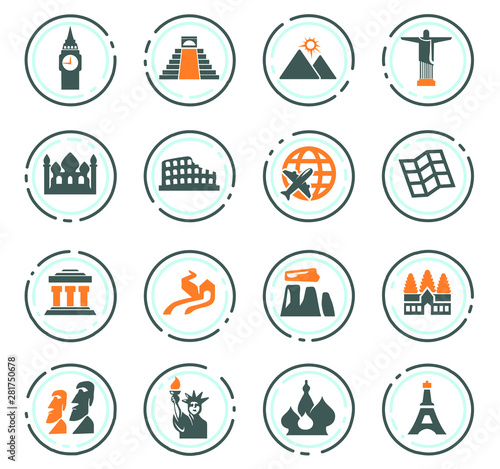 Travel and Wonders icons set