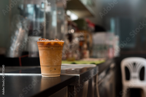 ice latte coffee in plastic glass