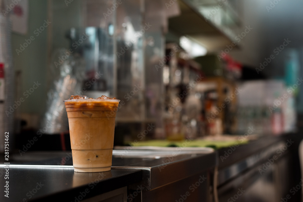 ice latte coffee in plastic glass ice latte coffee in plastic glass