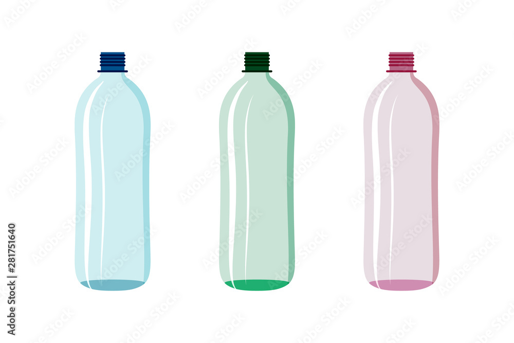 Plastic bottle water vector set 2 litter volume in pink green blue colour isolated on white background Plastic bottle water vector set 2 litter volume in pink green blue colour isolated on white background