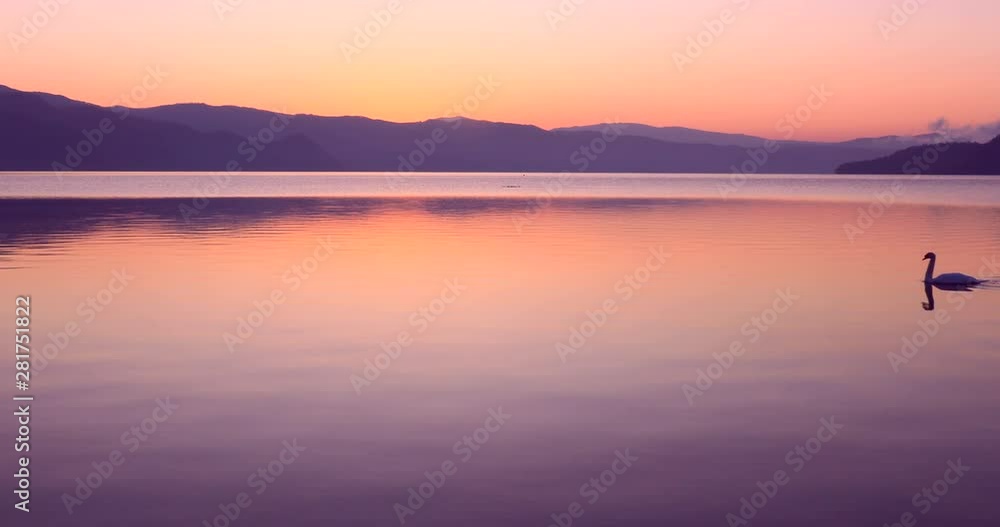View of lake at sunset, Toyako, Hokkaido, Japan View of lake at sunset, Toyako, Hokkaido, Japan