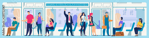 People on City Bus or Tram Flat Vector Concept