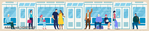 City Passengers Riding Subway Flat Vector Concept