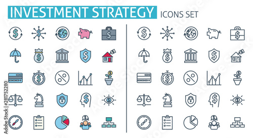 Investment strategy icons set. For Business app, capital growth, security of deposits poster concept