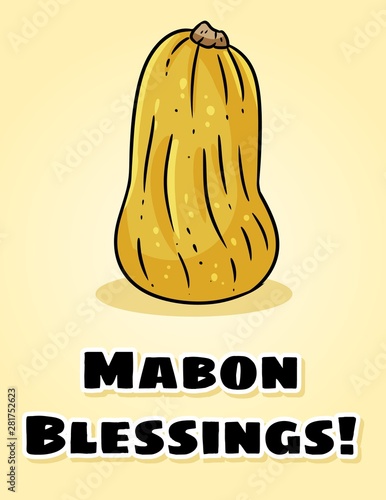 Mabon Blessings fall pagan holiday pumpkin postcard. Autumn harvest celebration greetings flyer