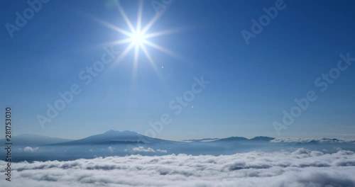 Mount Shari above fog, Koshimizu, Hokkaido, Japan photo