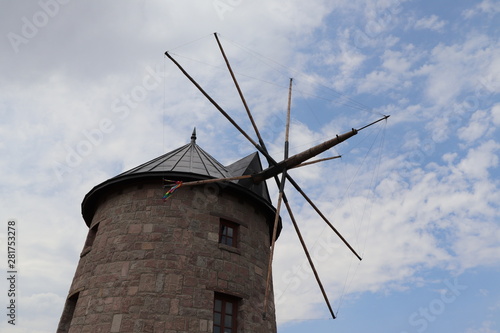 Old Wooden Windmill with Sky Background