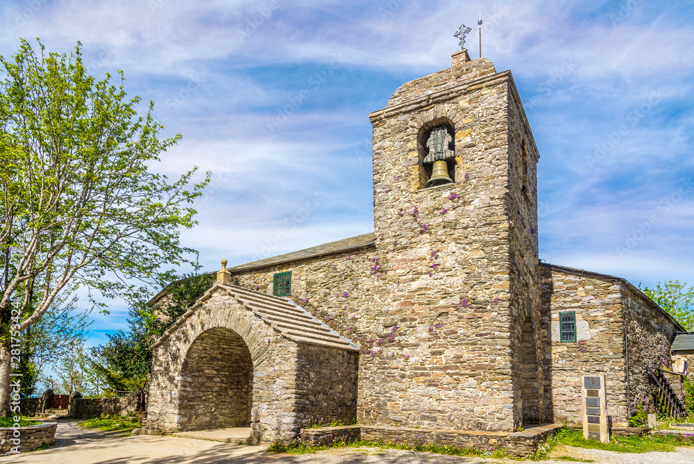 View at the Santa Maria church in Cebreiro village of Spain