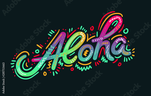 Aloha hand lettering  custom writing letters isolated on white background  Hawaiian language greeting typography  vector type design illustration.