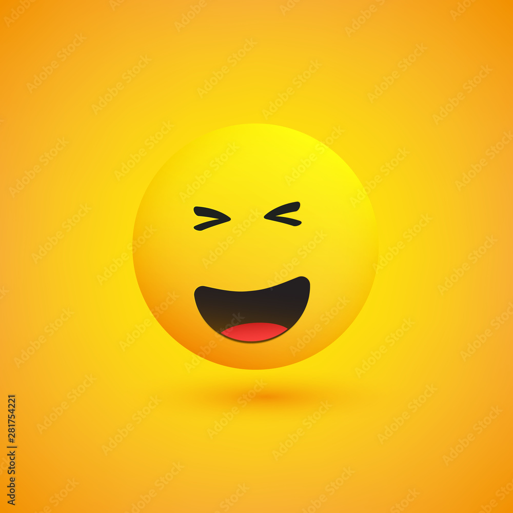 Grinning, Squinting Emoji - Simple Emoticon on Yellow Background - Vector Design Illustration Grinning, Squinting Emoji - Simple Emoticon on Yellow Background - Vector Design Illustration