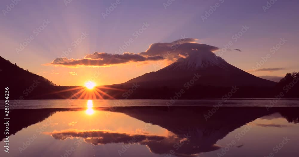 Lake Shoji and Mount Fuji at sunrise, Yamanashi Prefecture, Japan Lake Shoji and Mount Fuji at sunrise, Yamanashi Prefecture, Japan