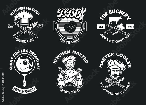 chef and kitchen concept badges collection set