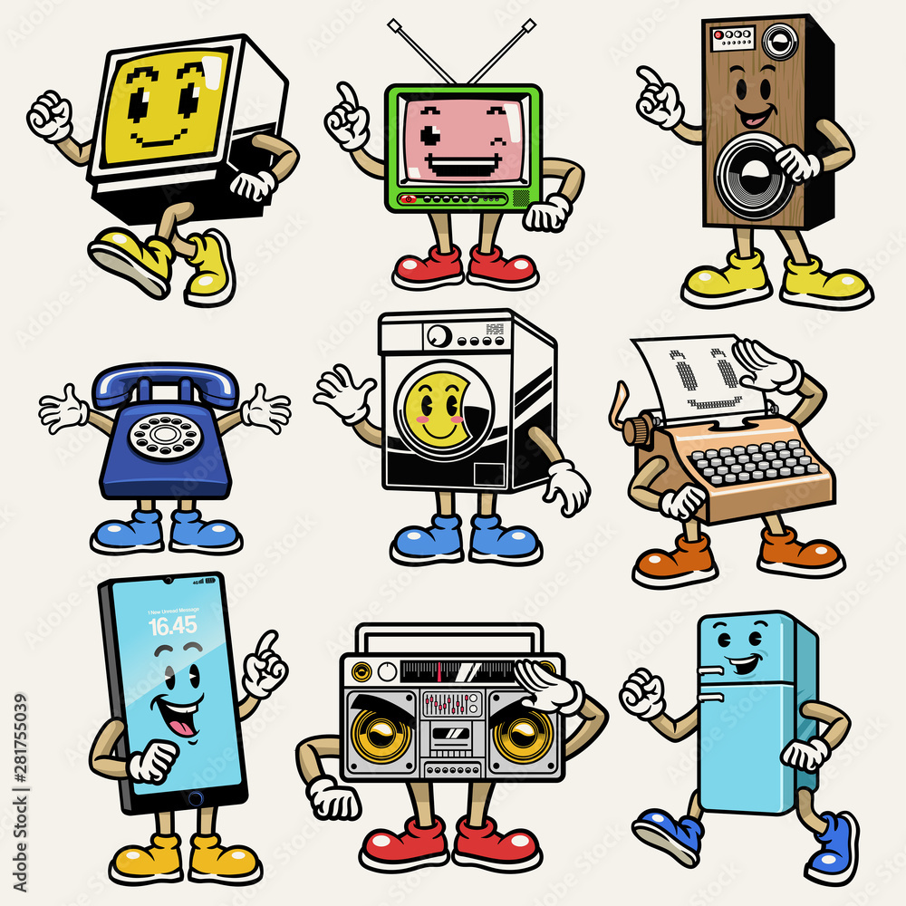 Vecteur Stock set of gadget and electronic character mascot