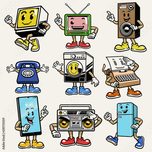 set of gadget and electronic character mascot photo