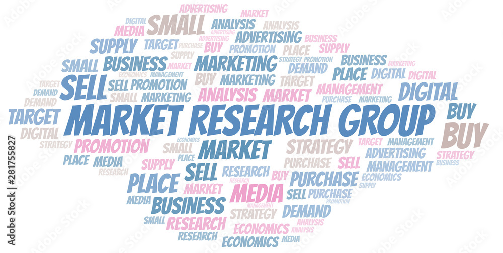 Obraz premium Market Research Group word cloud. Vector made with text only.