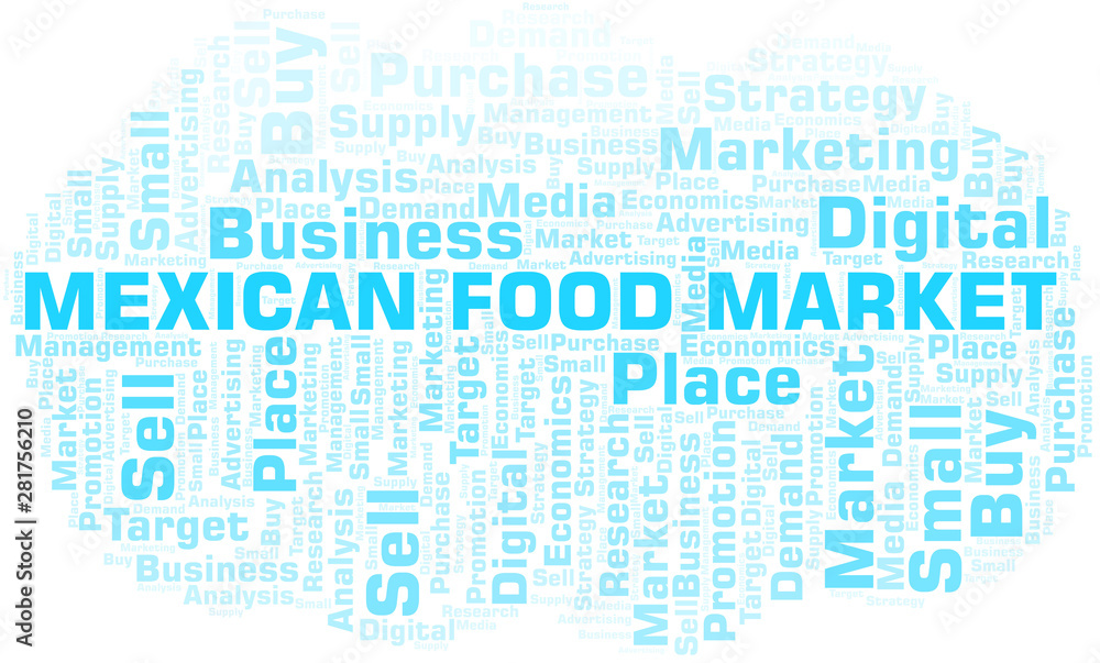 Mexican Food Market word cloud. Vector made with text only.
