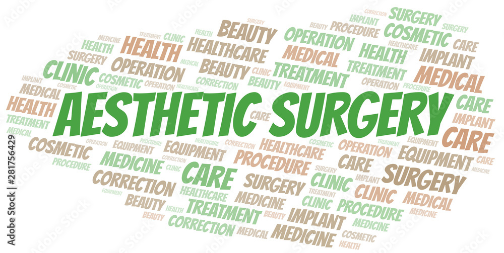 Aesthetic Surgery word cloud vector made with text only.