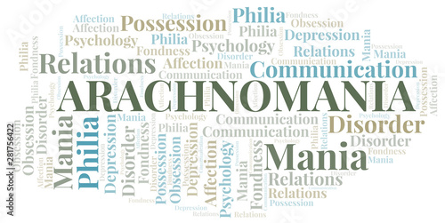 Arachnomania word cloud. Type of mania, made with text only.