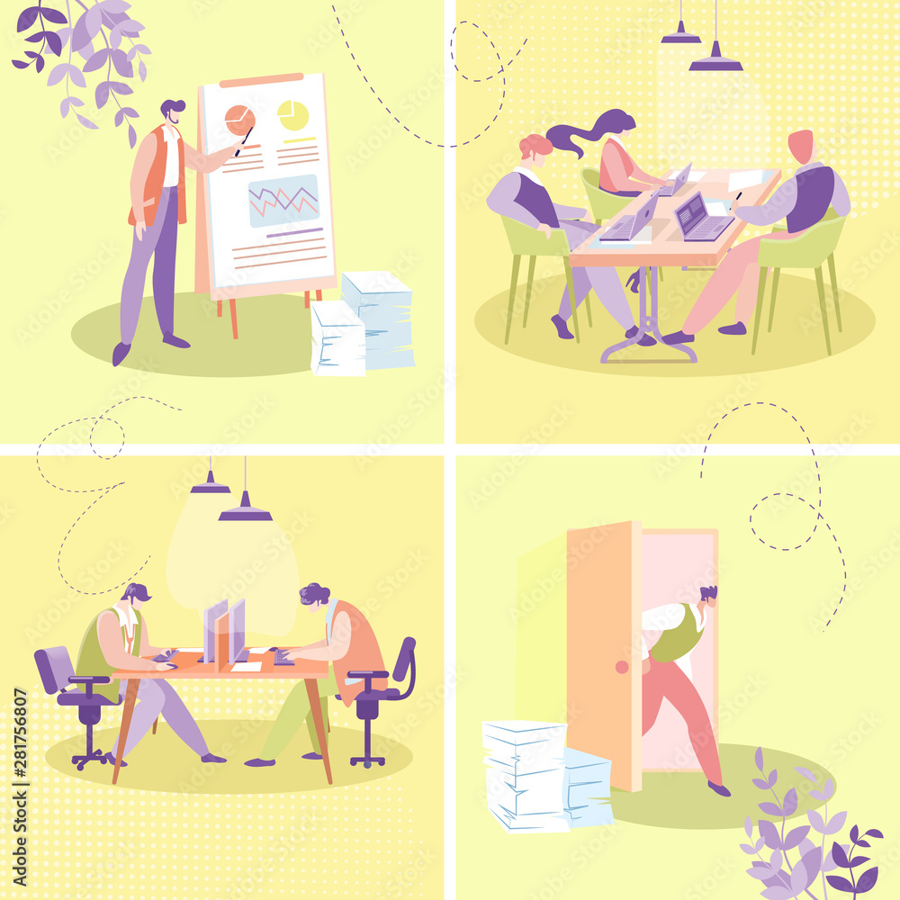Businesspeople Office Work Flat Vector Concept Businesspeople Office Work Flat Vector Concept