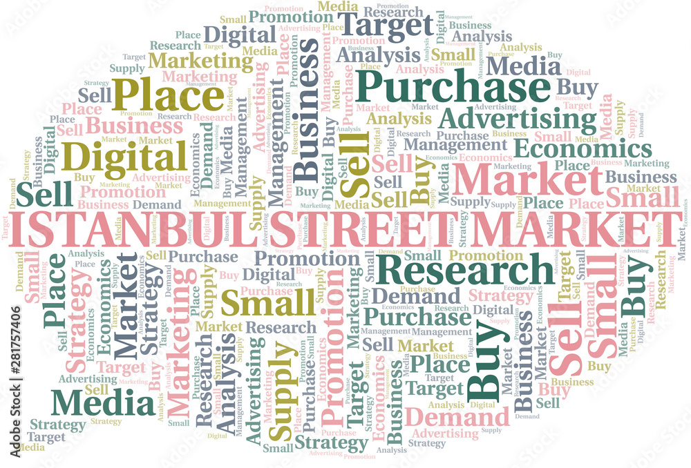 Istanbul Street Market word cloud. Vector made with text only.