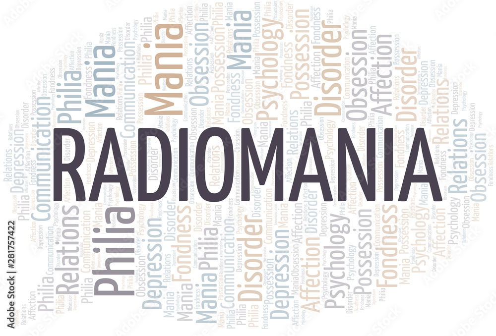 Fototapeta premium Radiomania word cloud. Type of mania, made with text only.
