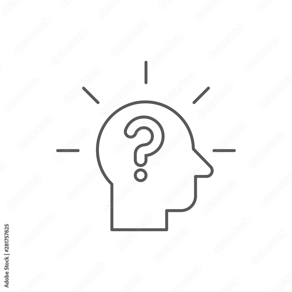 Head with question mark vector icon isolated on white background Head with question mark vector icon isolated on white background
