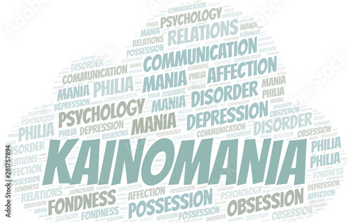 Kainomania word cloud. Type of mania, made with text only.