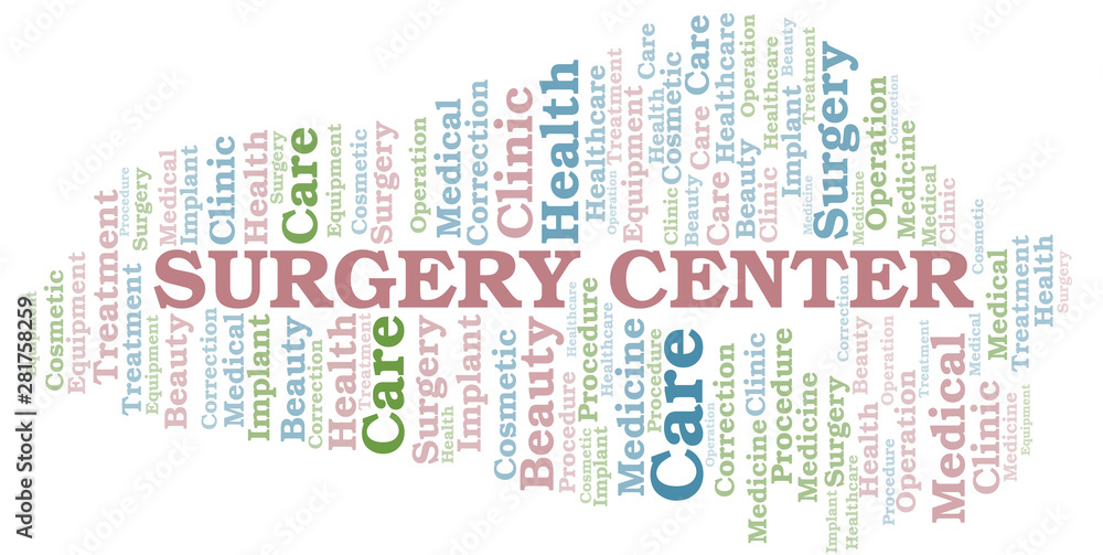 Surgery Center word cloud vector made with text only.