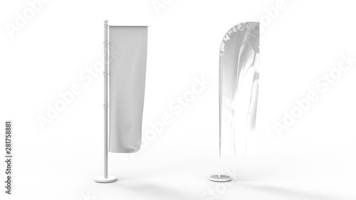 3D rendering of two promotional flags isolated in white background