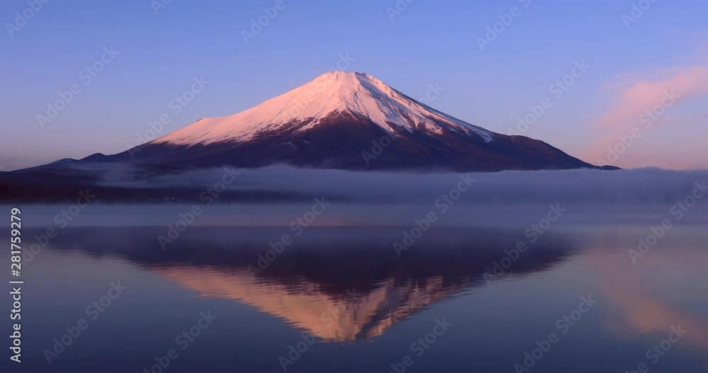 Mount Fuji and Lake Yamanaka at sunrise, Yamanashi Prefecture, Japan Mount Fuji and Lake Yamanaka at sunrise, Yamanashi Prefecture, Japan
