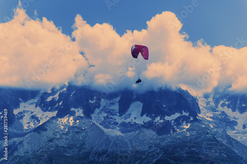 Flying on a paraglider. Chamonix France.Flying on a paraglider. Chamonix France.