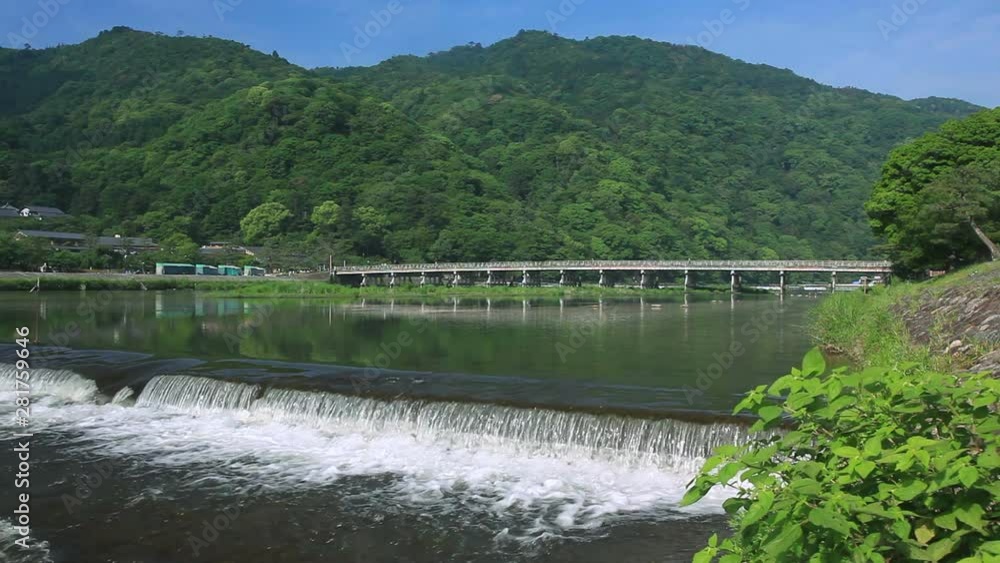 View of small threshold on river, Kyoto City, Kyoto Prefecture, Japan