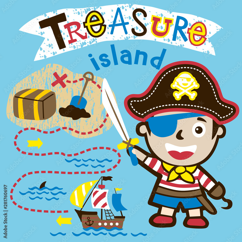 Fototapeta premium vector cartoon of cute little pirate with sailing equipment