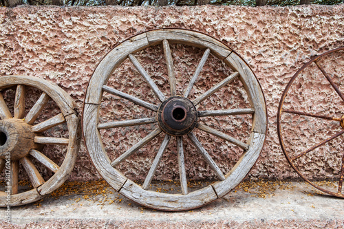 Fototapeta Naklejka Na Ścianę i Meble -  Old greek carriage wheel. Crete.