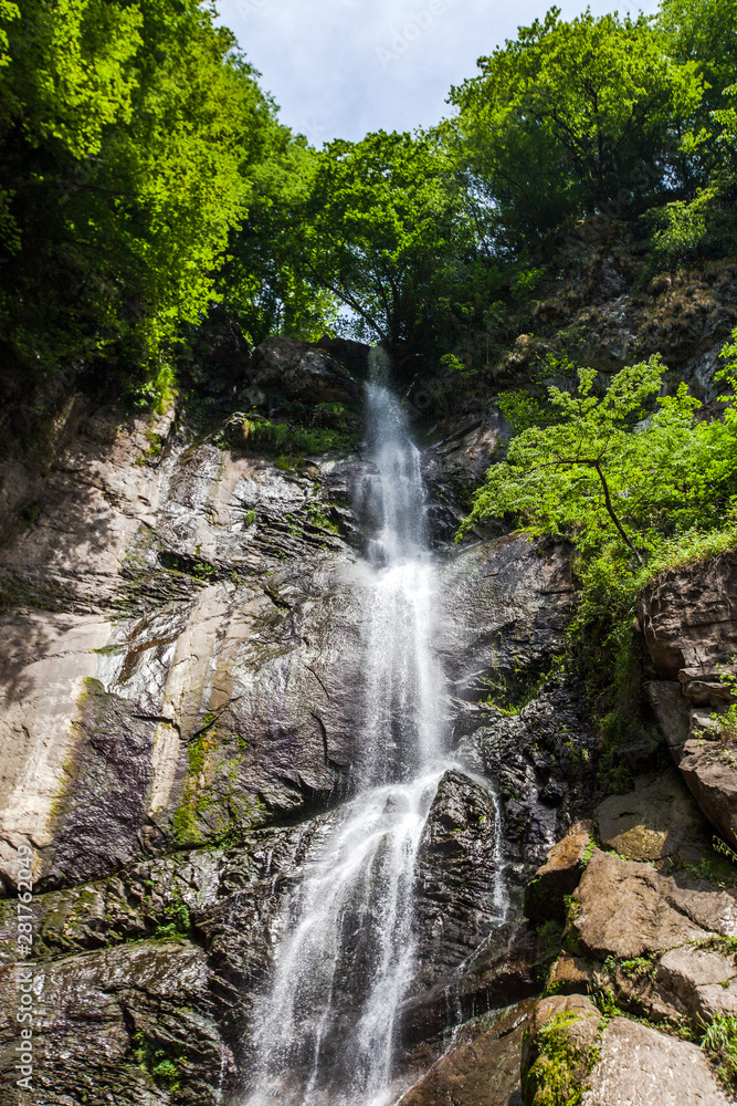 Mountain river waterfall close up