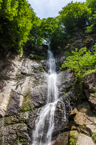 Mountain river waterfall close up
