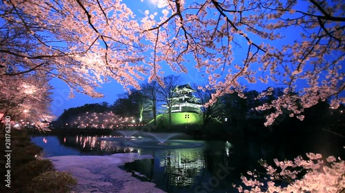 Takada Castle in spring at night, Joetsu, Niigata Prefecture, Japan photo