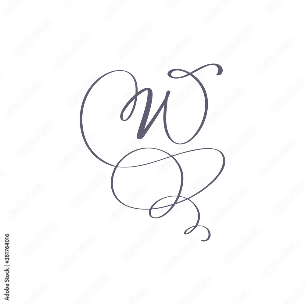Vector Hand Drawn calligraphic floral W monogram or logo. Uppercase Hand Lettering Letter W with swirls and curl. Wedding Floral Design Vector Hand Drawn calligraphic floral W monogram or logo. Uppercase Hand Lettering Letter W with swirls and curl. Wedding Floral Design