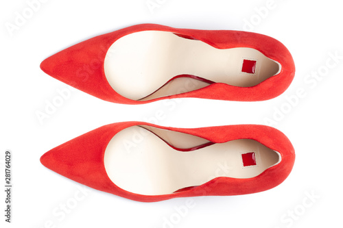 Female shoes on a white background. Top view.