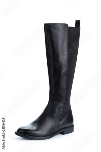 Woman high knee leather boots isolated on white background