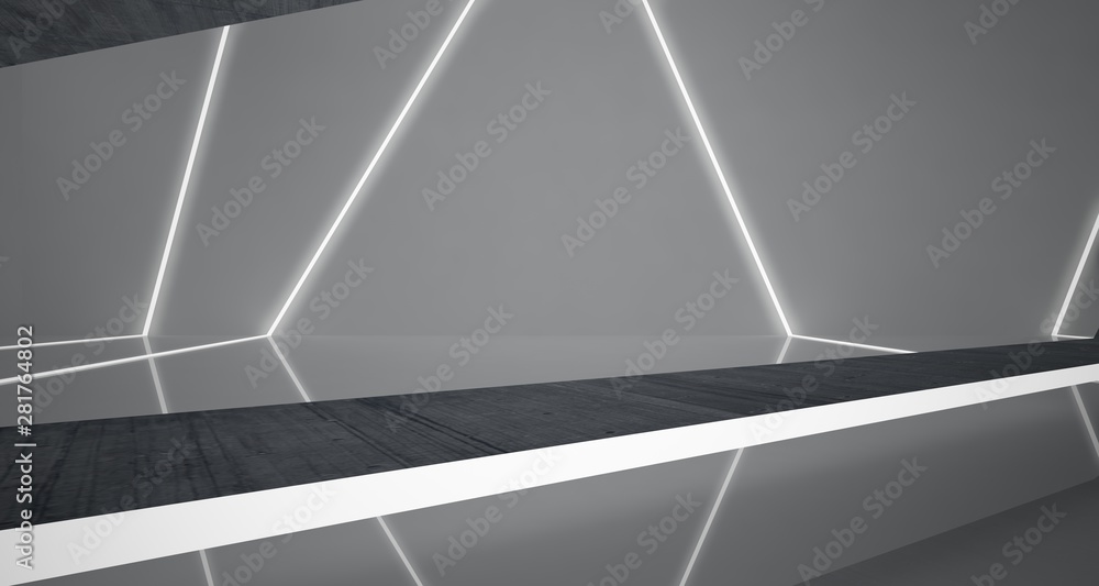 Abstract concrete and white interior with neon lighting. 3D illustration and rendering. Abstract concrete and white interior with neon lighting. 3D illustration and rendering.