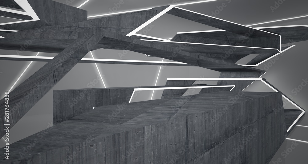 Abstract concrete and white interior with neon lighting. 3D illustration and rendering. Abstract concrete and white interior with neon lighting. 3D illustration and rendering.