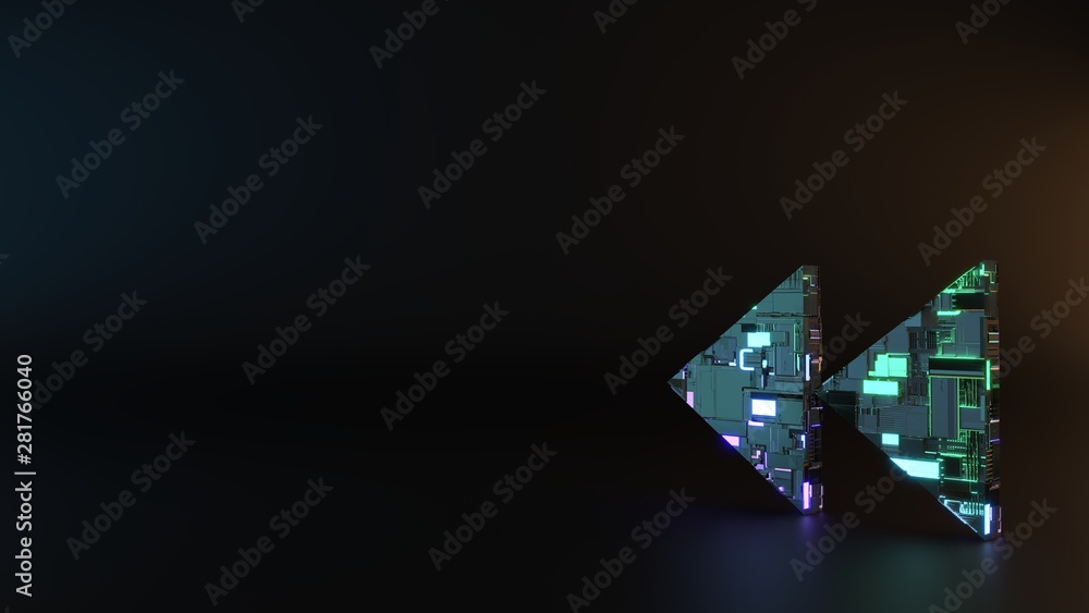 science fiction metal symbol of double left arrows icon render science fiction metal symbol of double left arrows icon render