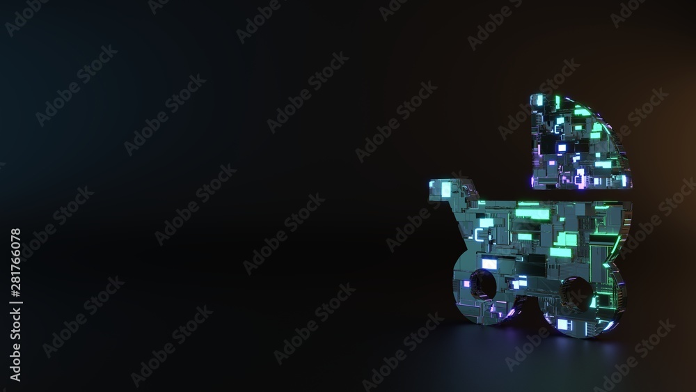 science fiction metal symbol of baby stroller icon render science fiction metal symbol of baby stroller icon render