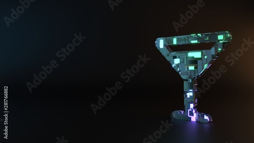 science fiction metal symbol of glass martini icon render